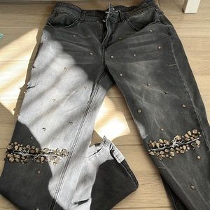 Black rhino stone jeans